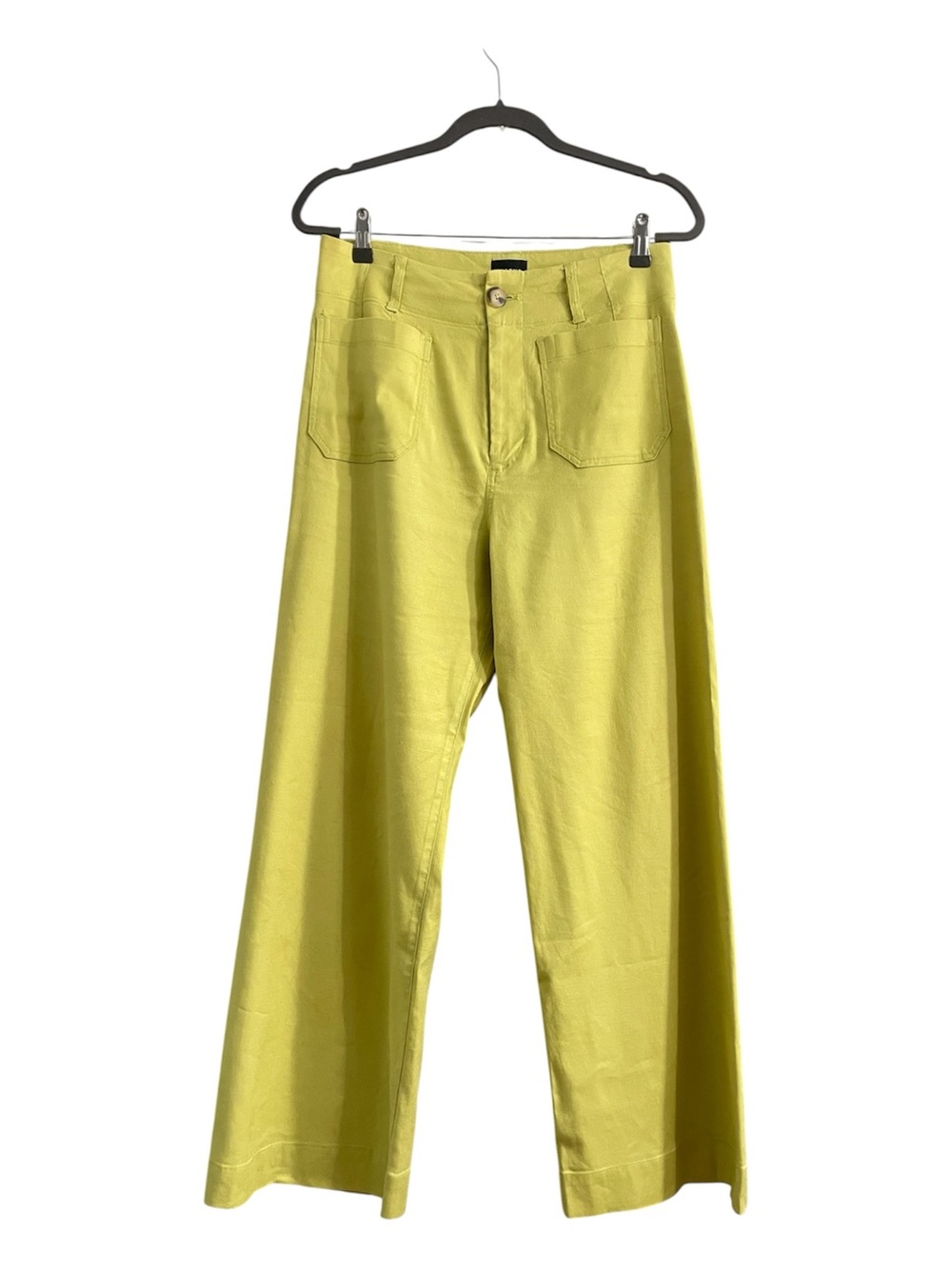 Anthropologie Maeve Colette Cropped Wide-Leg Pants linen blend green